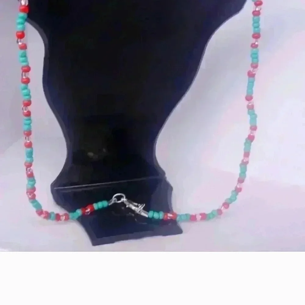 Turquoise and Red Beaded Necklace with Dolphin Pendant - Picture 4 of 4